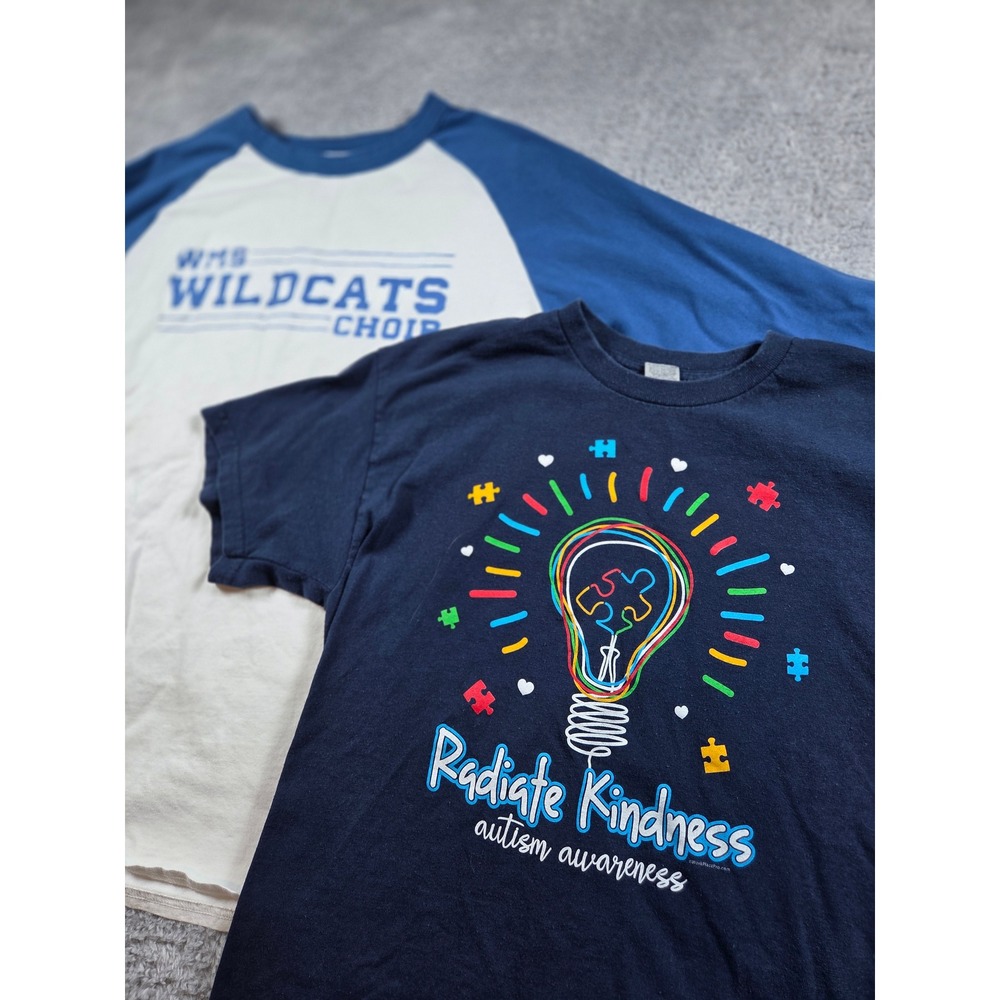 Lot 2 WMS Wildcats Choir Raglan & Radiate Kindness Autism Awareness T-Shirts